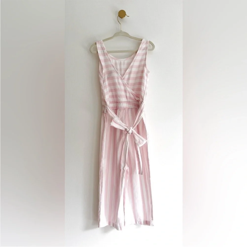 Carter's Light Pink and White Striped Jumpsuit with Tie Back Bow Girls 4T